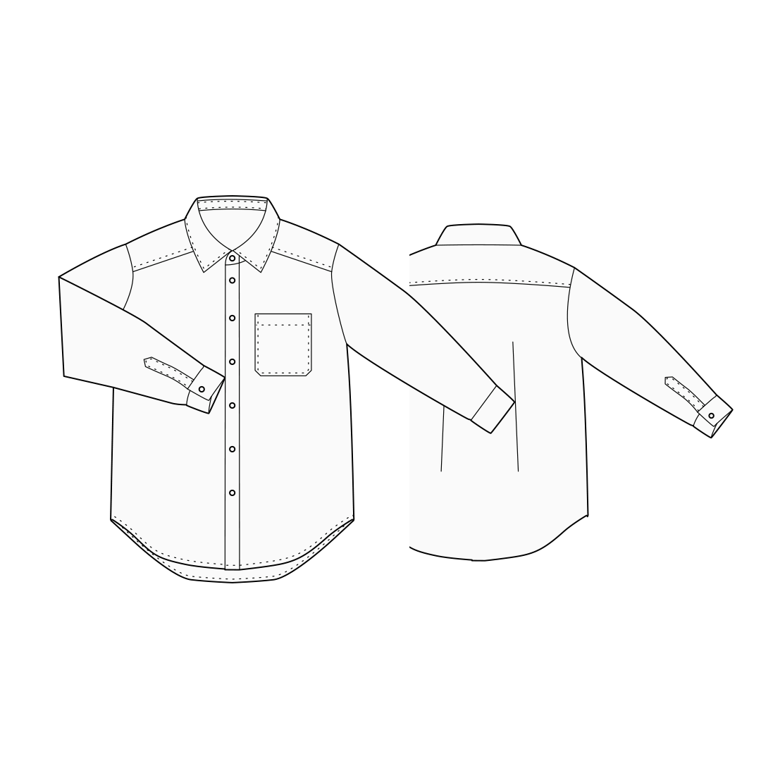 【型紙】Shirt / Mens #01 / シャツ / 台衿付きカラー(長袖 / テールラウンド)