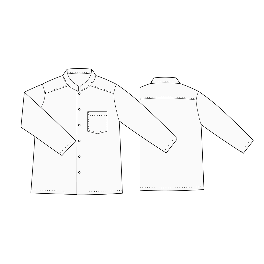 【型紙】Shirt / Mens #02/ シャツ / マオカラー(長袖 / 裾スクエア)