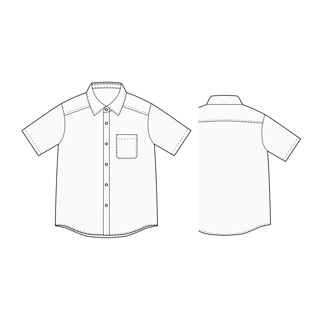 【型紙】Shirt / Mens #01 / シャツ / 台衿付きカラー(半袖 / 裾ラウンド)