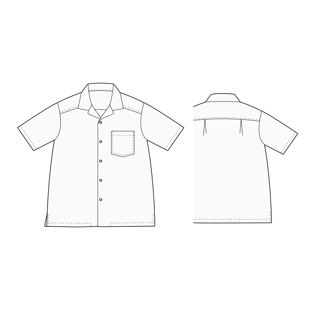【型紙】Shirt / Mens #04 / シャツ / オープンカラー(半袖 / 裾スクエア)