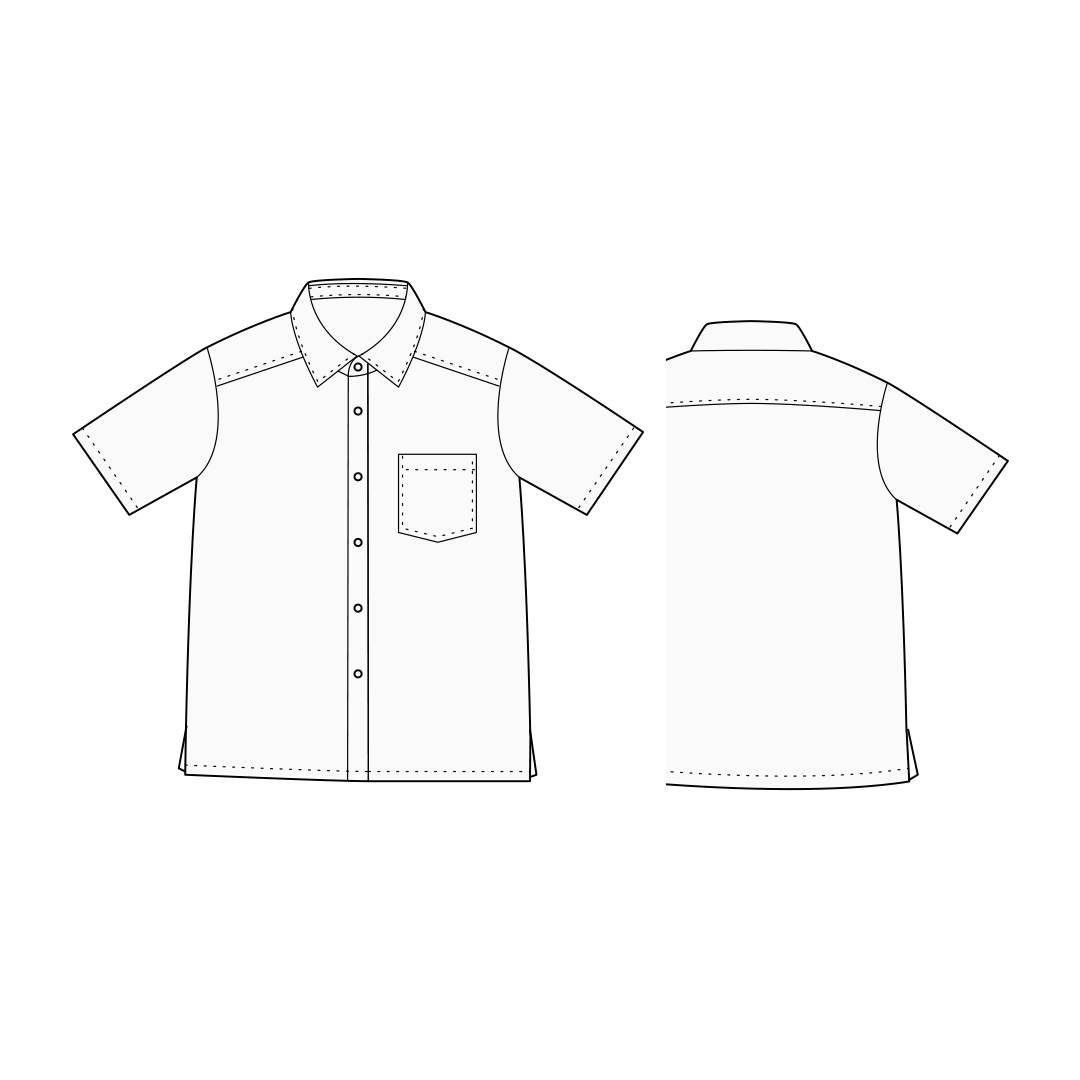 【型紙】Shirt / Mens #01 / シャツ / 台衿付き カラー(半袖 / 裾スクエア / 前立て別)