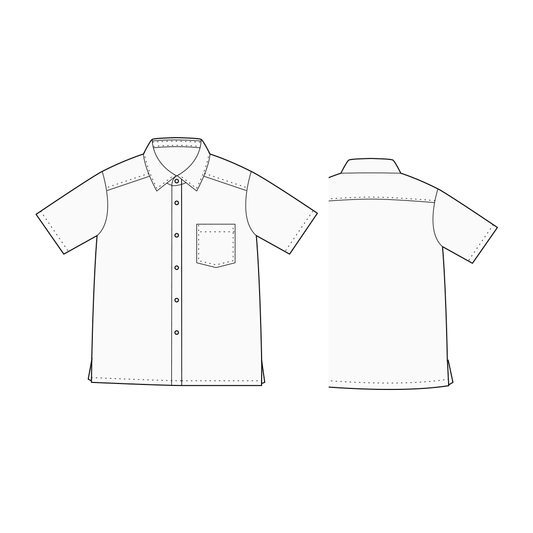 【型紙】Shirt / Mens #01 / シャツ / 台衿付き カラー(半袖 / 裾スクエア / 前立て別)