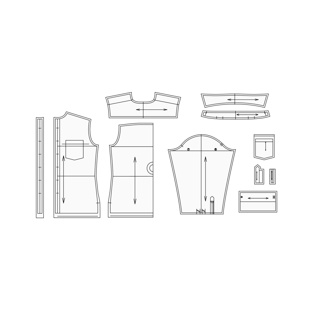 【型紙】Shirt / Mens #01 / シャツ / 台衿付きカラー(長袖 / スクエア / 前立て別)