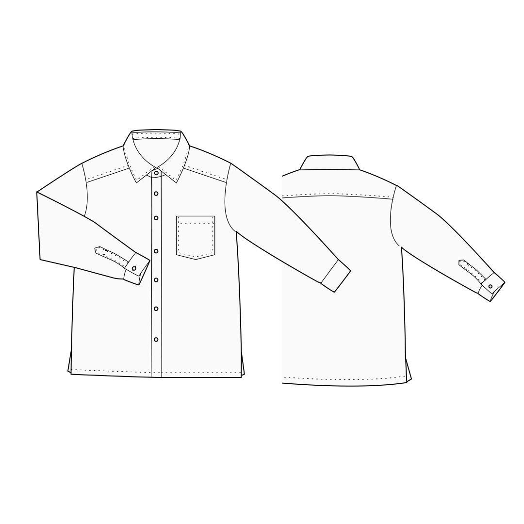 【型紙】Shirt / Mens #01 / シャツ / 台衿付きカラー(長袖 / スクエア / 前立て別)