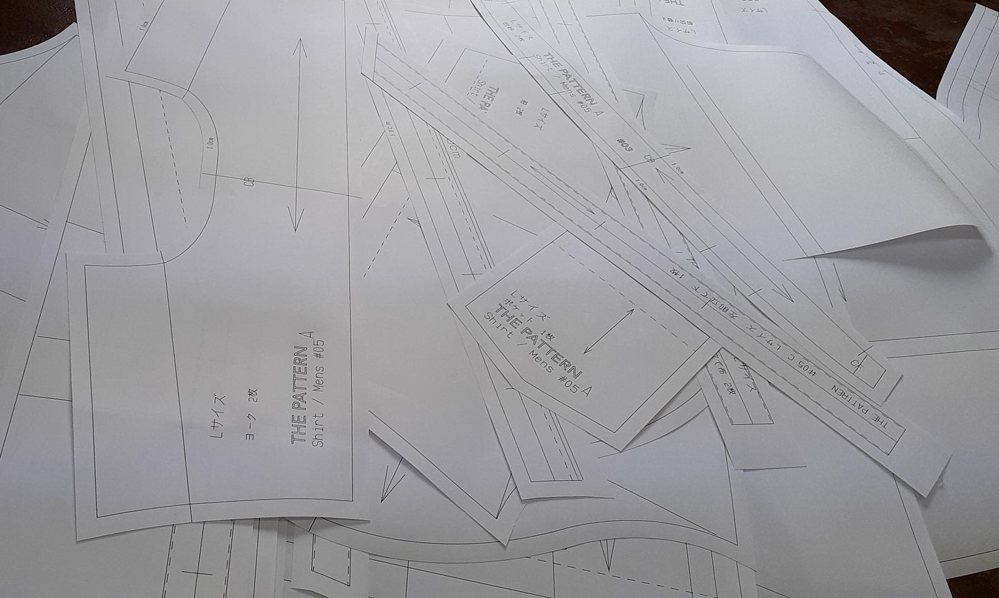 【型紙】Shirt / Mens #01 / シャツ / 台衿付き カラー(半袖 / 裾スクエア / 前立て別)セット