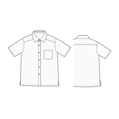 【型紙】Shirt / Mens #01 / シャツ / 台衿付き カラー（半袖 / 裾スクエア / 前立て別）